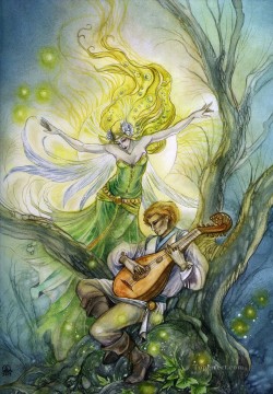 Fantasy Painting - guitar the bard beneath the eildon tree Fantasy